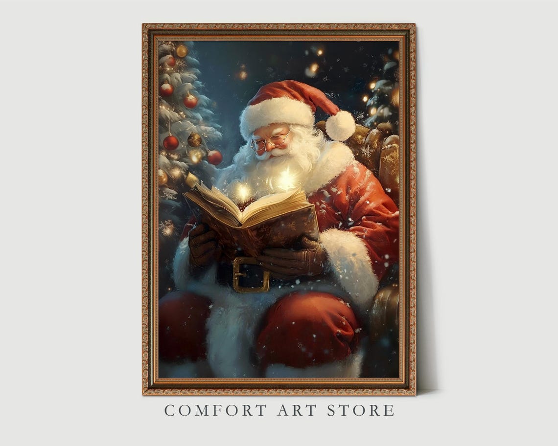 Santa Claus Reading a Glowing Magic Book at Christmas Tree Poster - Image 8