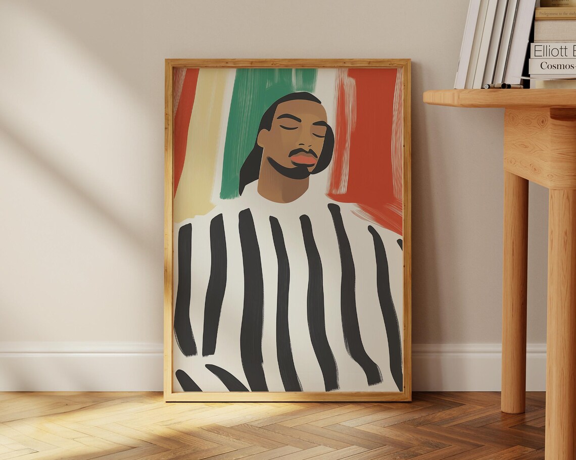 Minimalist Abstract Black Man Stripe Art Print - Image 2