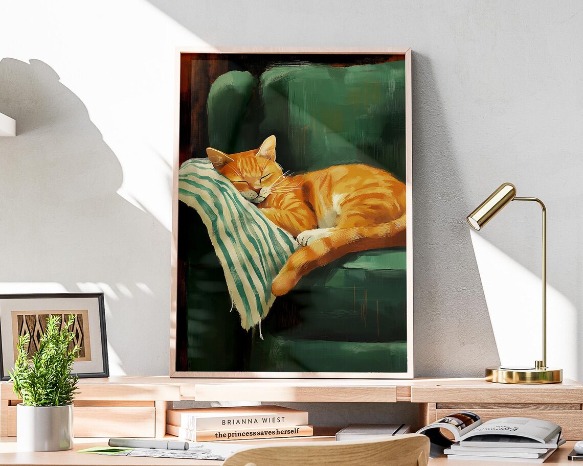 Sleeping Cat Cozy Cat Contemporary Artwork, Cute Cat - Image 4