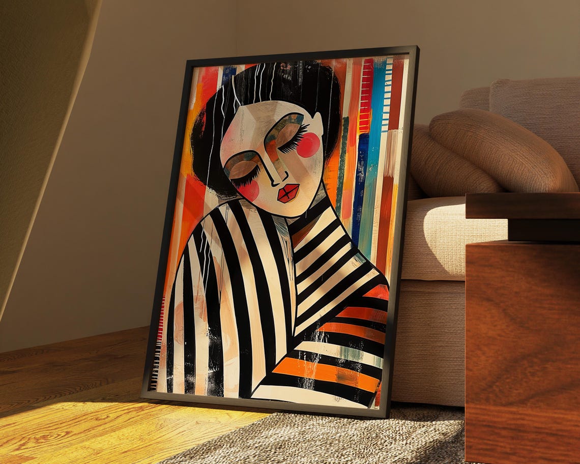 Abstract Striped Woman Poster, Modern Expressionist Art - Image 4