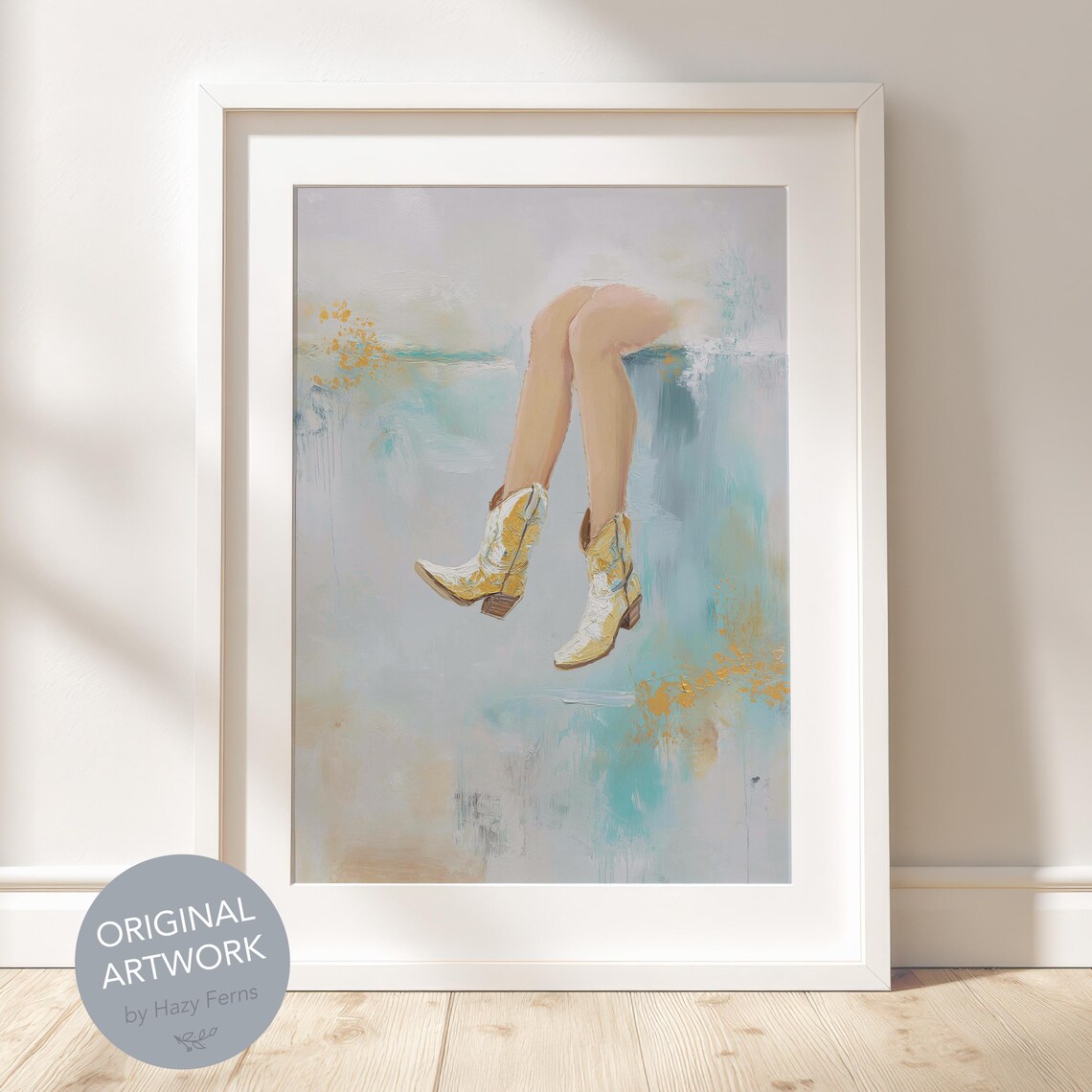 Cowgirl Legs In Boots Art Print, Minimalist Painting