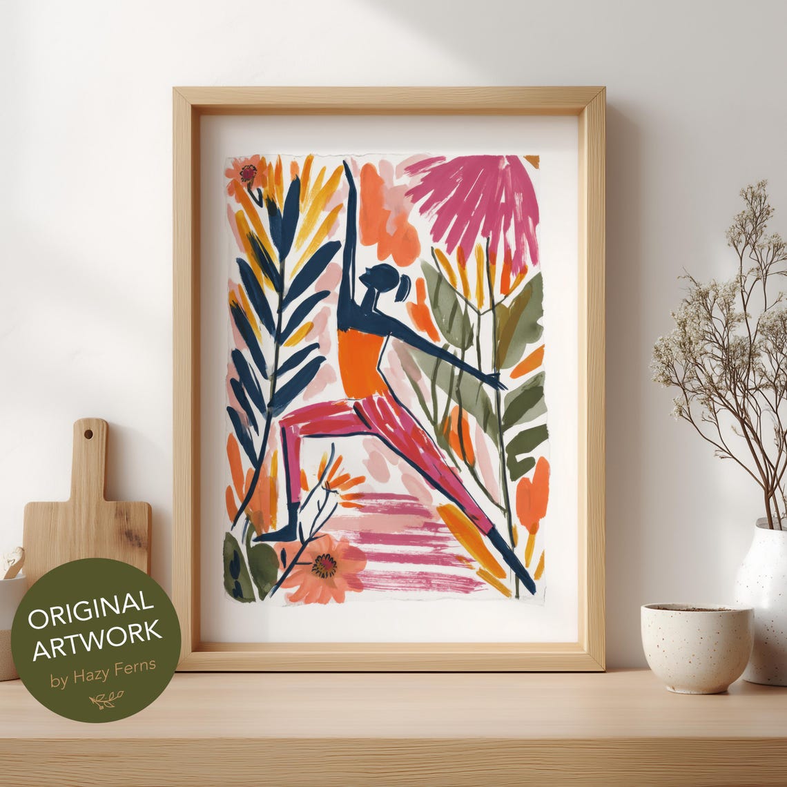 Dynamic Dancer Pose Bold Botanical Gouache Wellness Ballet Art Poster