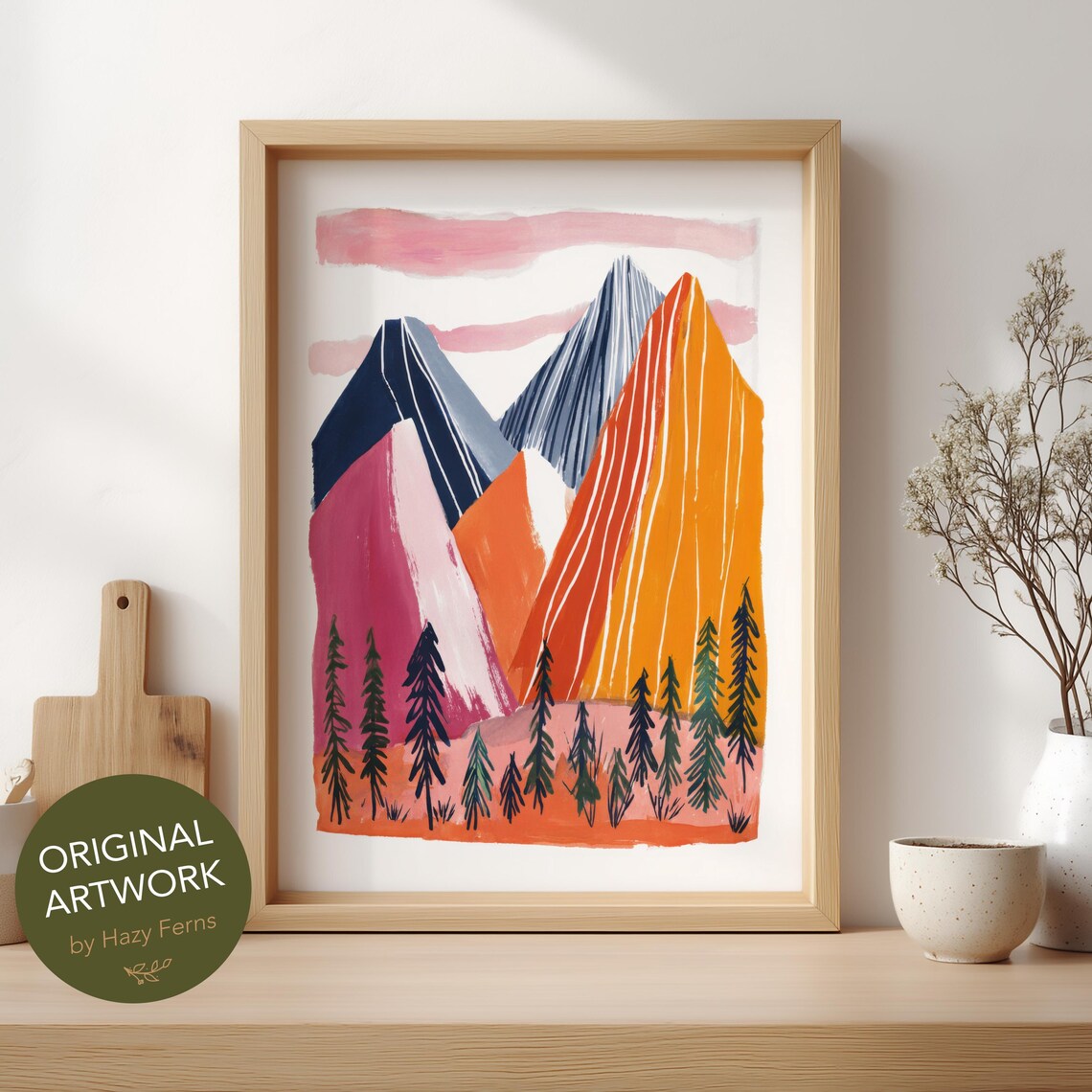 Wild Mountain Scene, Gouache Style Landscape Poster