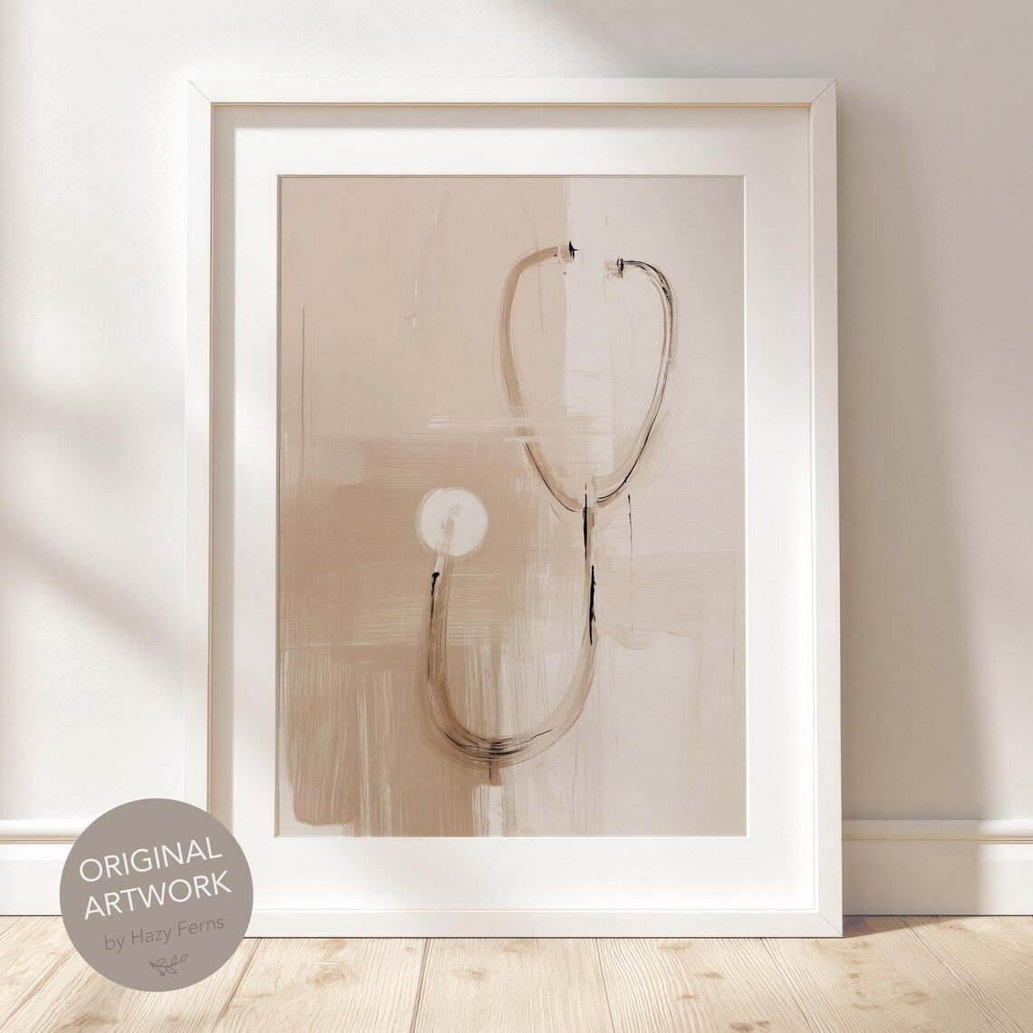 Abstract Stethoscope Print Beige Medical Office Wall Art