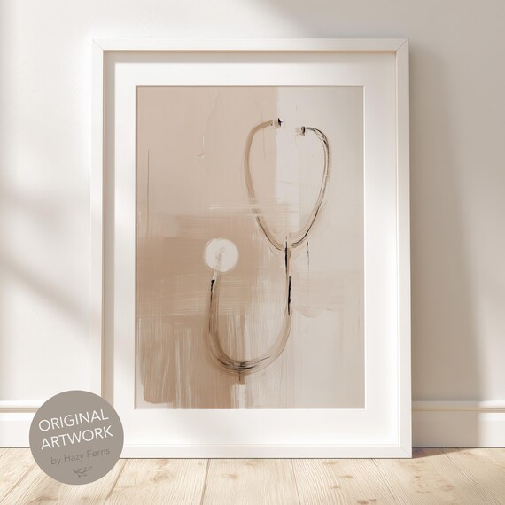 Abstract Stethoscope Print Beige Medical Office Wall Art