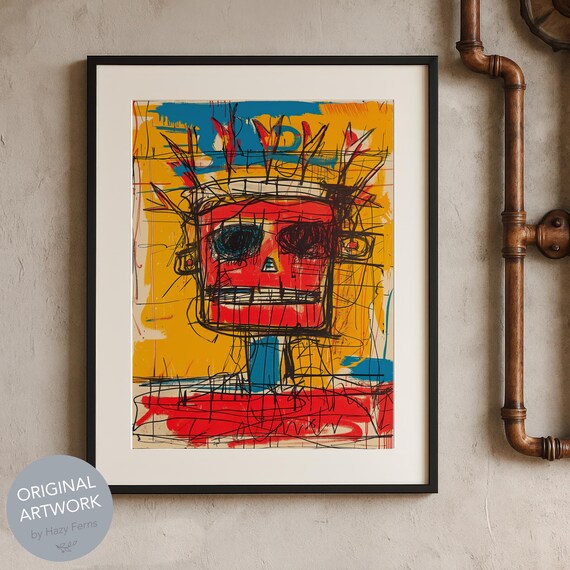 Skull Face Neo Expressionist Poster Basquiat Inspired Graffiti Wall Art