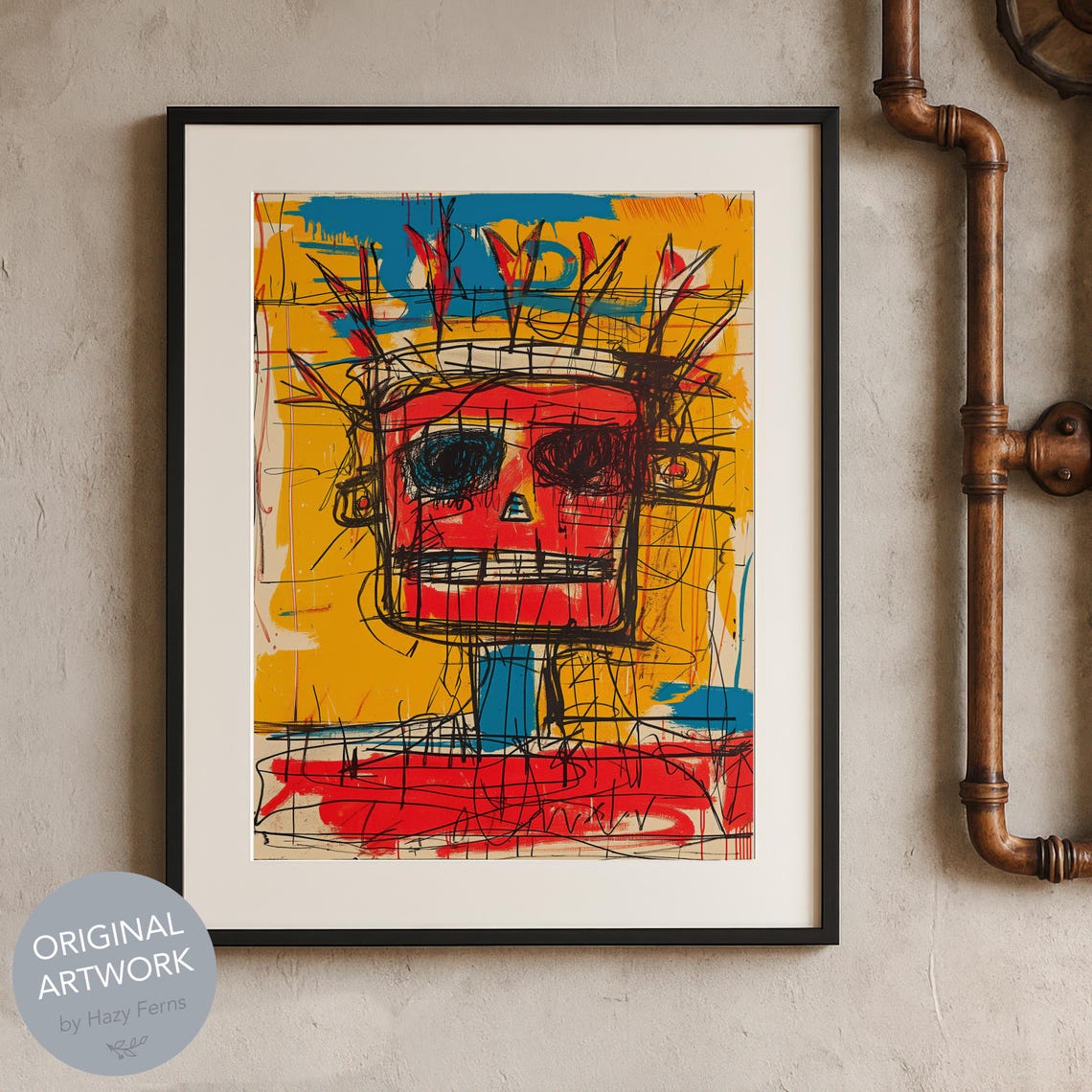 Skull Face Neo Expressionist Poster Basquiat Inspired Graffiti Wall Art