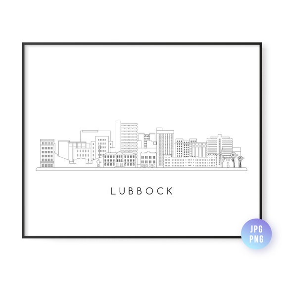 Lubbock Skyline Print City Tx Line Art Instant Wall Jpg Png