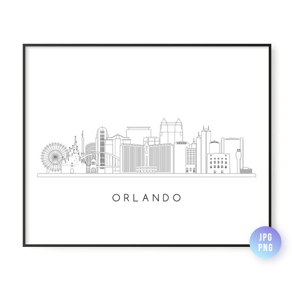 Orlando Skyline Line Art Travel Poster, City Print