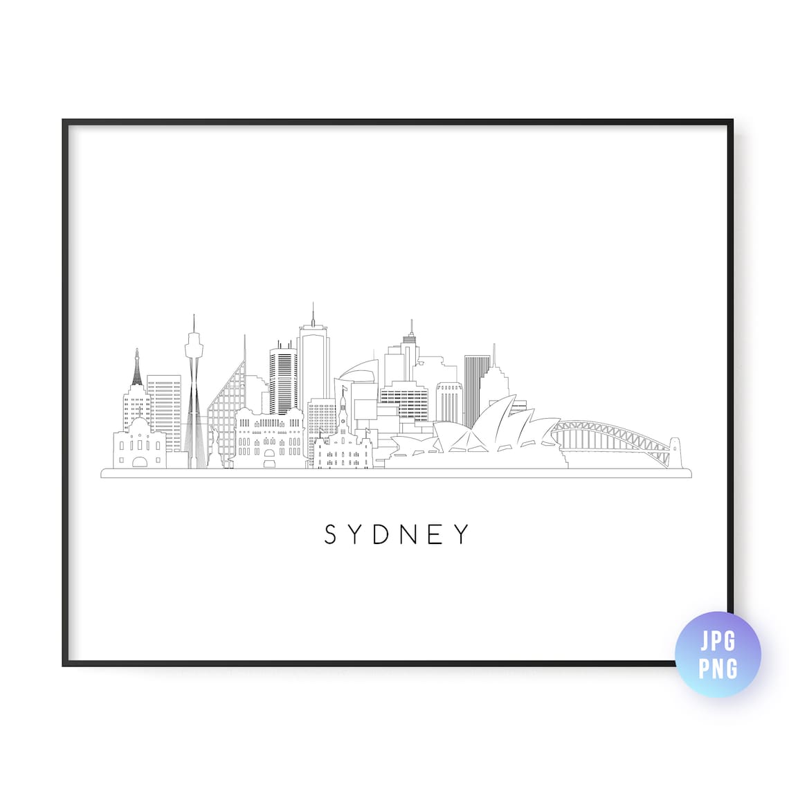 Sydney Australia Skyline with Opera House Line Art City Poster