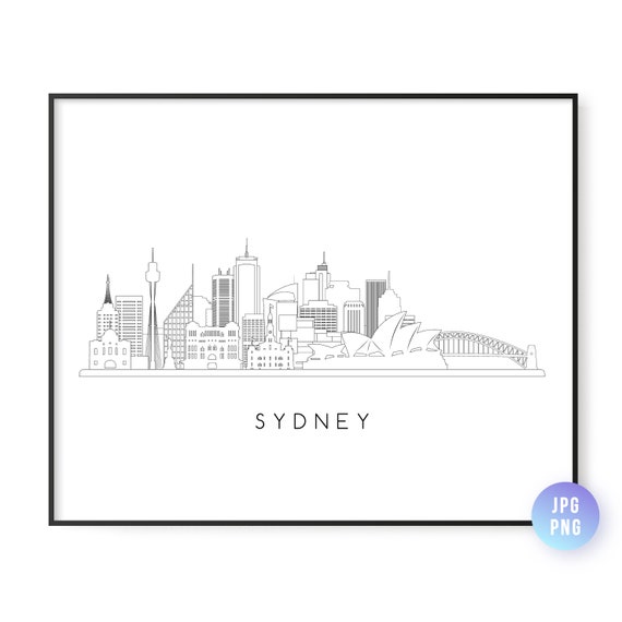 Sydney Skyline Print City Line Art Instant Wall Jpg Png