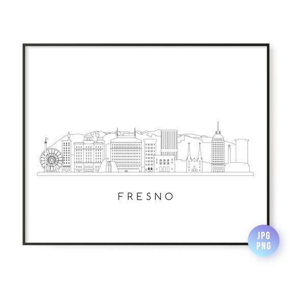 Fresno Skyline Wall Art Ca Line City Landscape Instant Poster Jpg Png