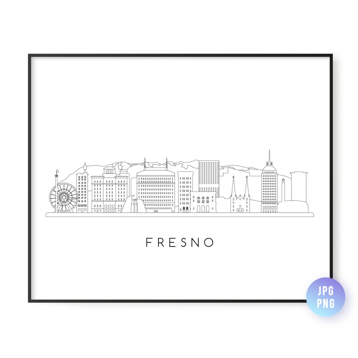 Fresno Skyline Minimalist Line Art Cityscape Wall Decor Poster