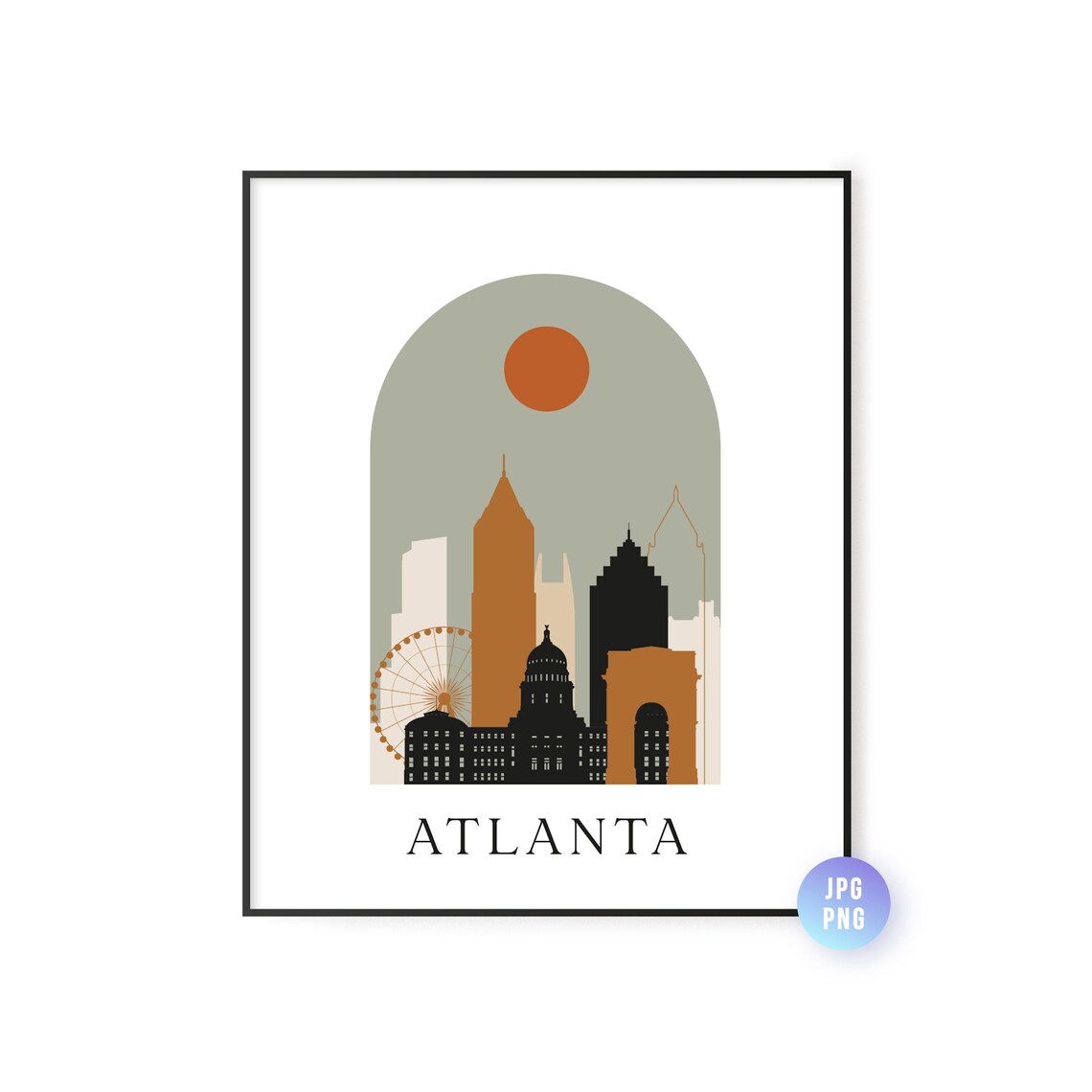 Atlanta Skyline Bohemian Art Print, Boho Sun Arc