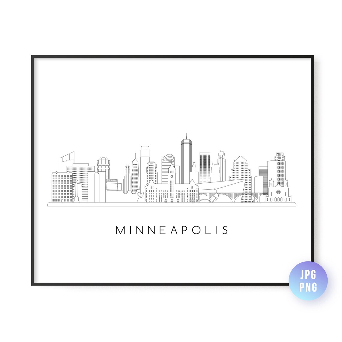 Minneapolis Skyline Line Art Travel Poster