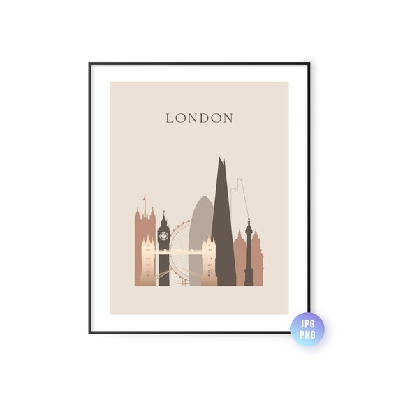 London Skyline Print Boho Style Uk Art Travel Artwork Modern City Jpg Png