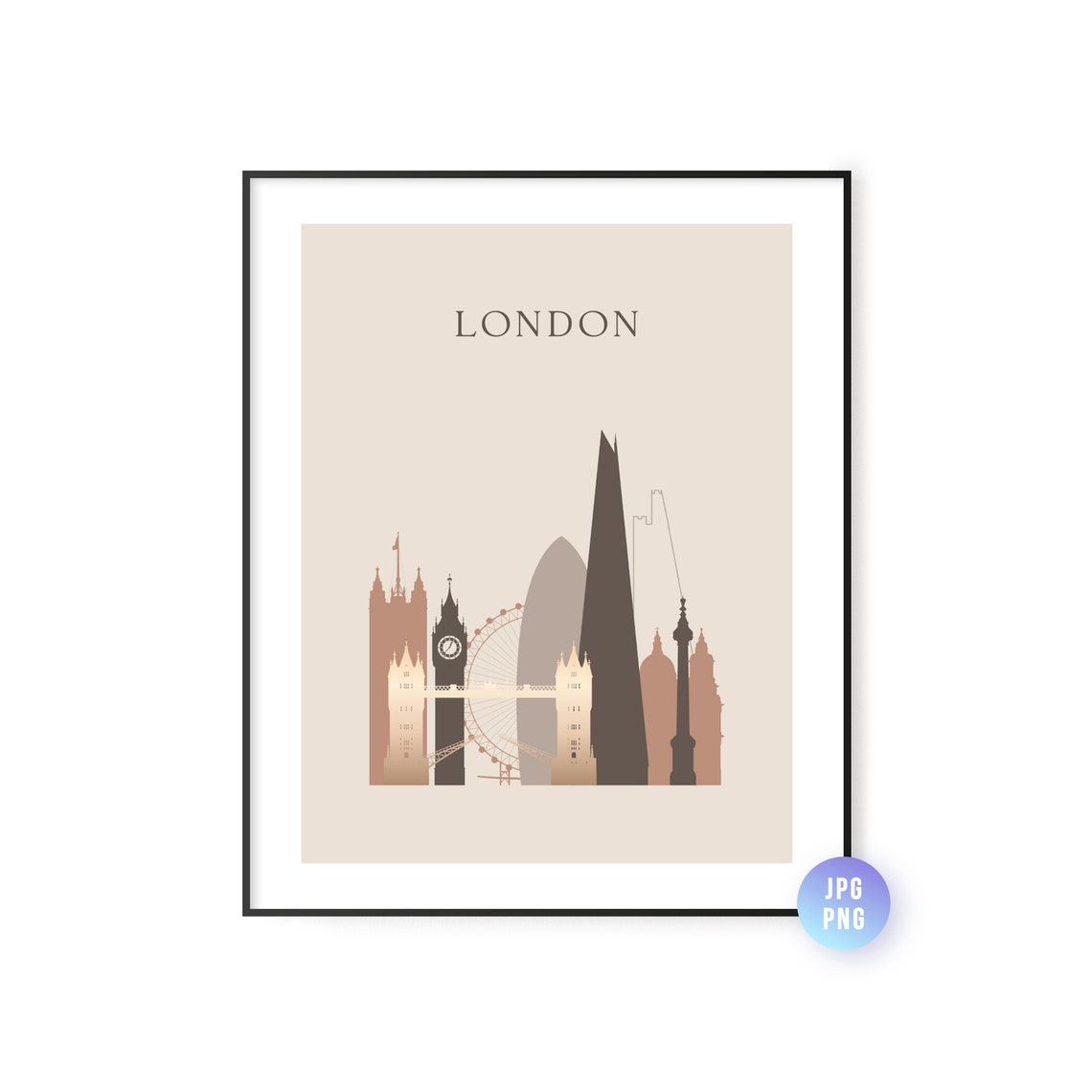 London Boho Skyline Big Ben London Eye Shard Minimalist Art Poster