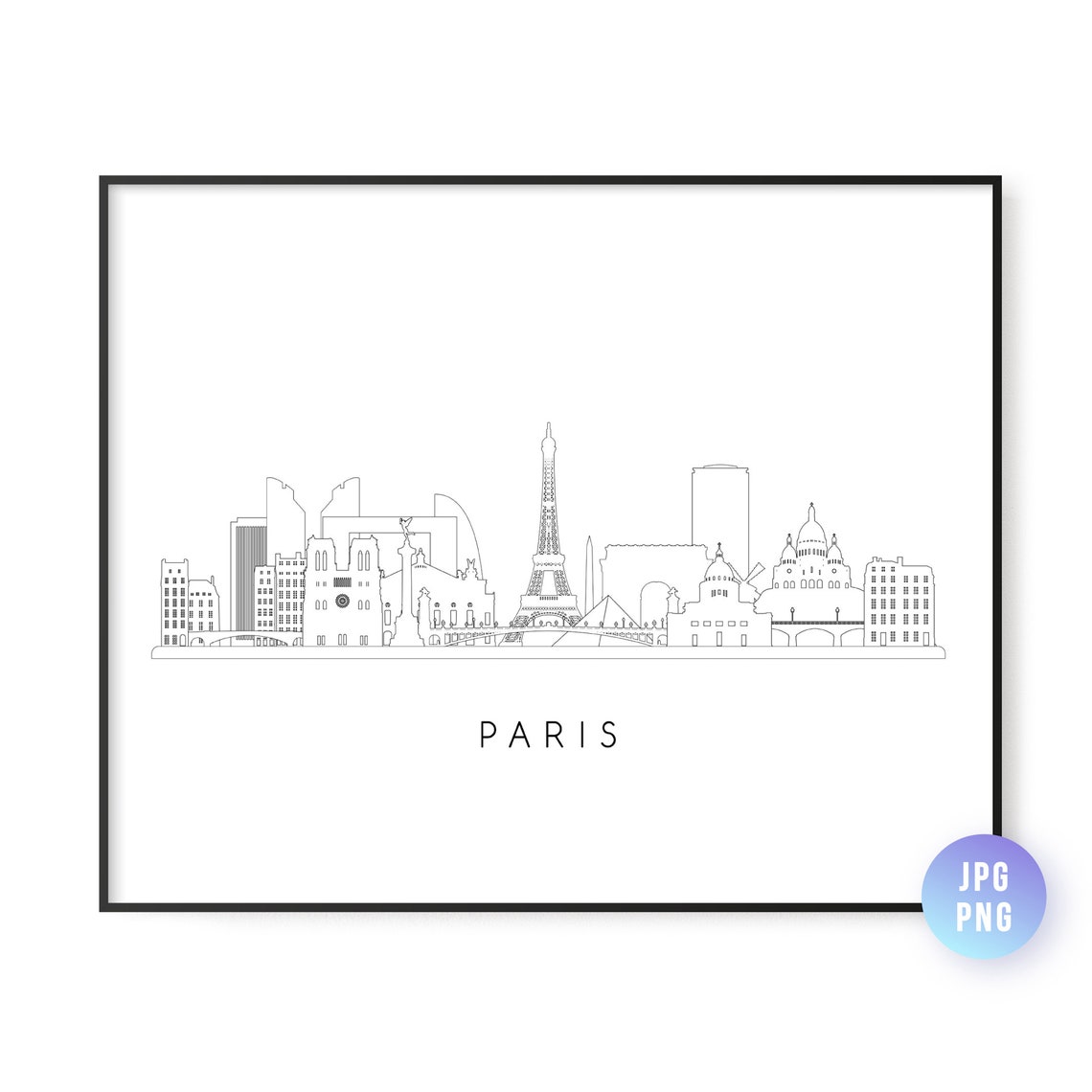 Paris France Skyline Minimalist Line Art Eiffel Tower Poster