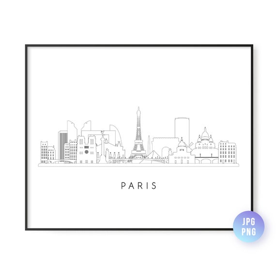 Paris Skyline Print City France Line Art Instant Wall Jpg Png