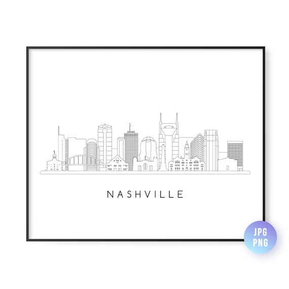 Nashville Skyline City Line Art, Travel Poster