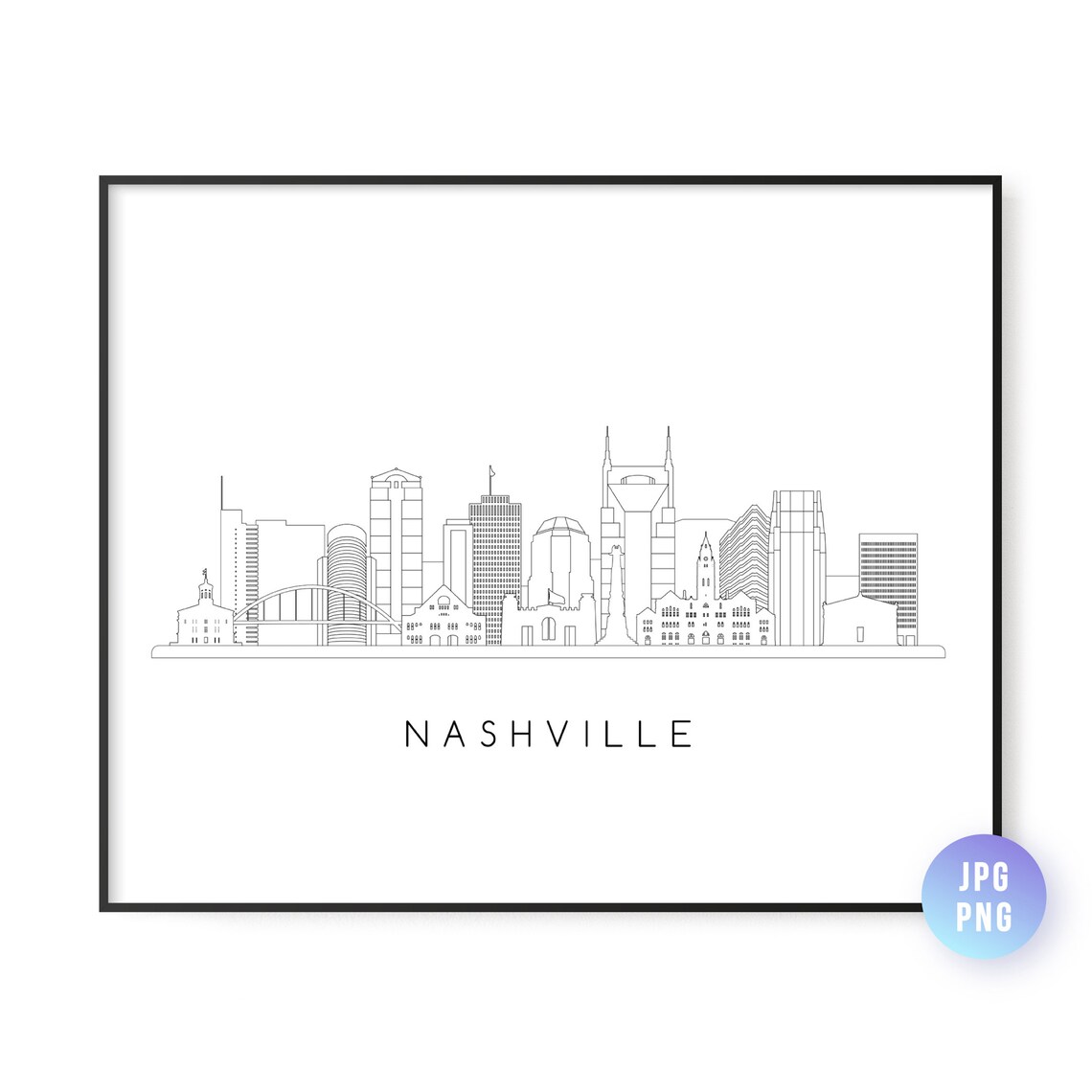 Nashville Skyline City Line Art, Travel Poster