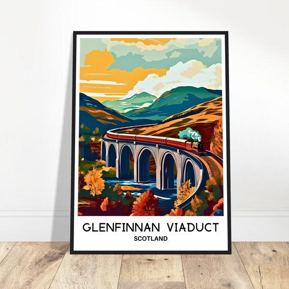 Glenfinnan Viaduct Travel Print Poster Scottish Art Scotland Lover Gift Wall Hanging Town Illustration