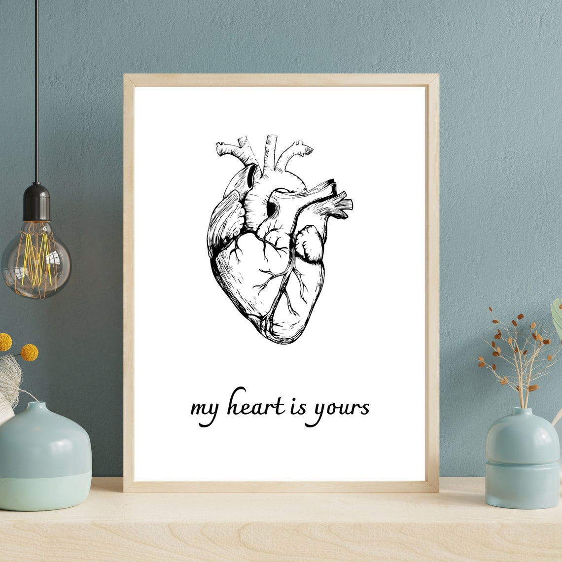 Anatomical Heart Art Print My Heart Is Yours Romantic Love Wall Decor - Image 3