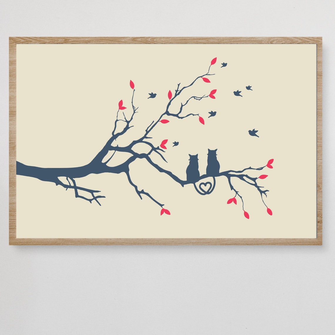 Two Cats on Branch Love Art Print Romantic Cat Couple Silhouette Decor - Image 2