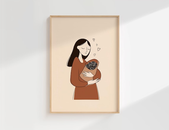 Coffee Lover Minimalist Woman Hugging Coffee Beans Kitchen Wall Poster