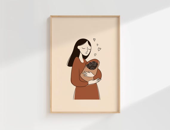 Coffee Lover Wall Art Minimalist Woman Hugging Beans