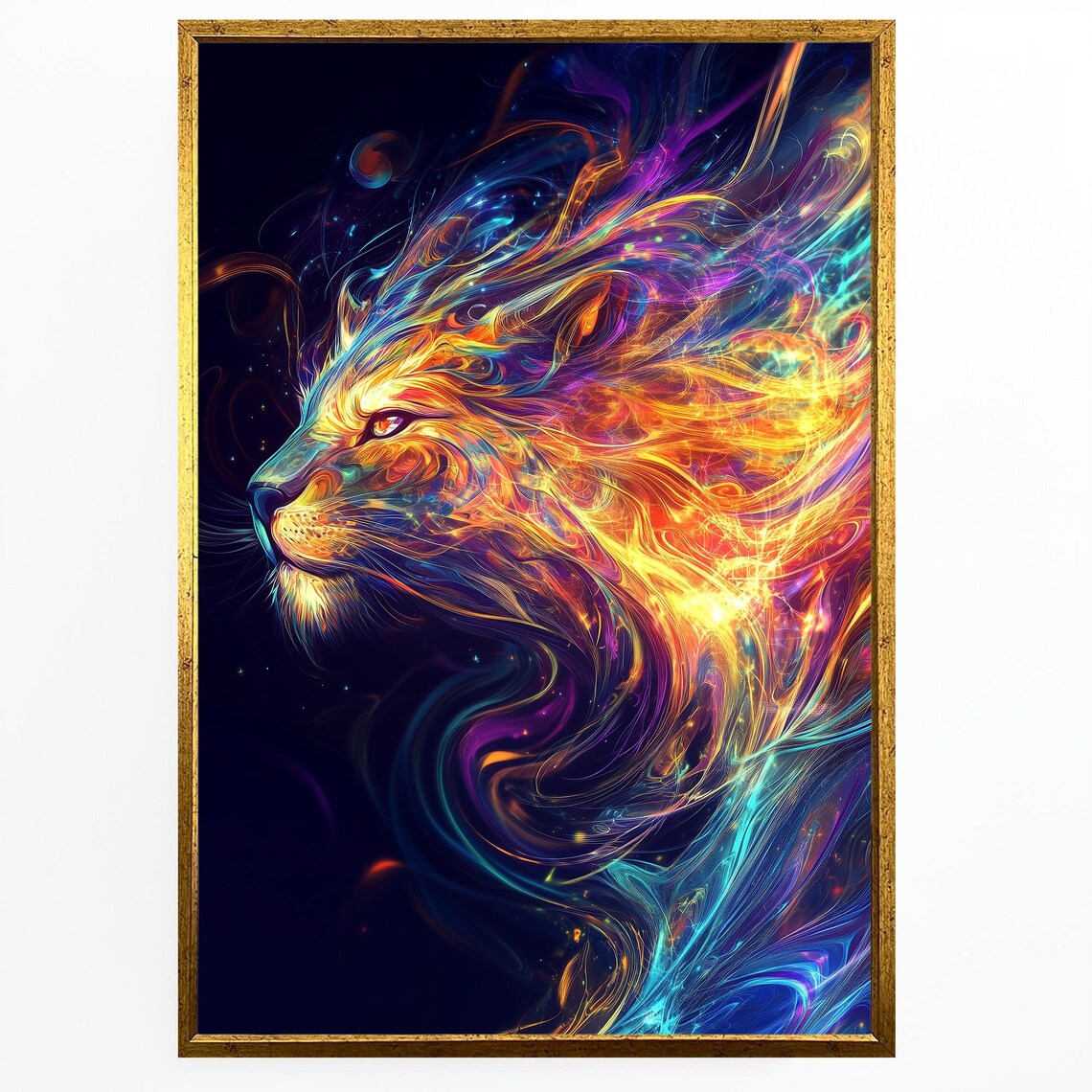 Colorful Lion Spirit Cosmic Swirl Abstract Wildlife Portrait Poster - Image 4