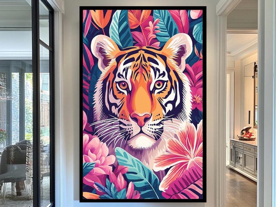 Colorful Tiger Face Tropical Foliage Exotic Jungle Wildlife Art Poster