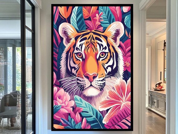 Colorful Tiger Face Tropical Foliage Exotic Jungle Wildlife Art Poster