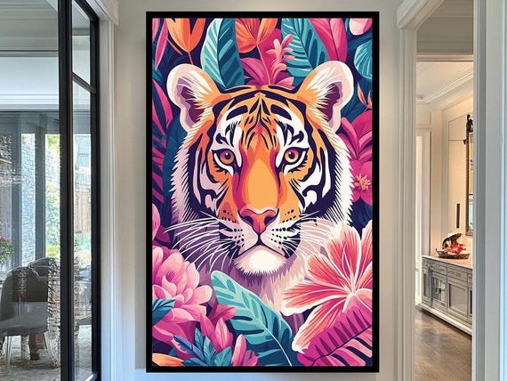 Tiger Jungle Wall Art Vibrant Tiger And Tropical Foliage Print Exotic And Bold Artwork For Nature Inspired Home Decor