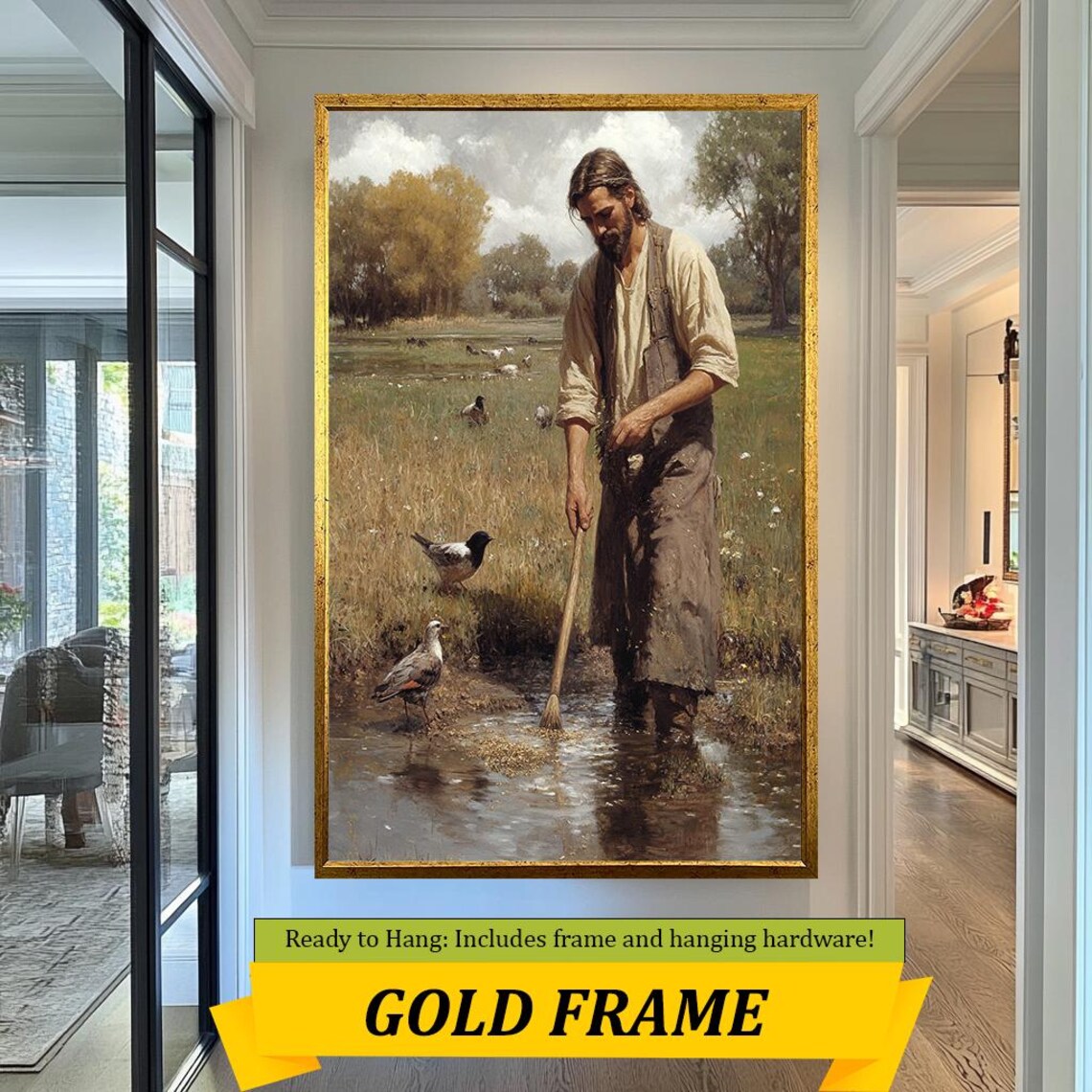 Jesus With Birds In Gentle Stream Pastoral Countryside Painting Poster - Image 5