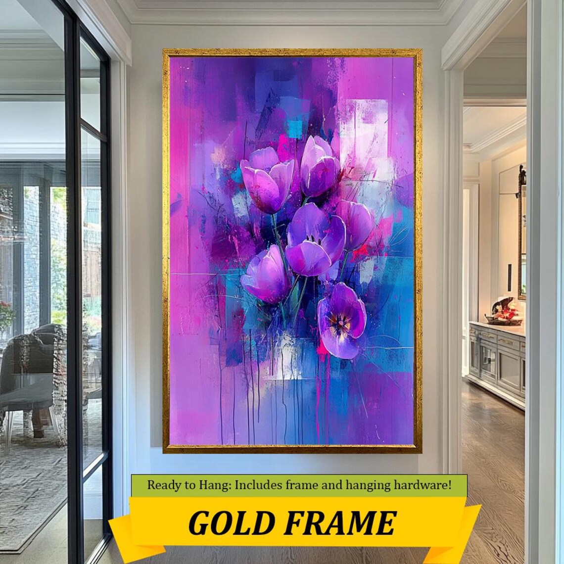 Abstract Purple Tulips Vibrant Floral Painting Modern Bold Wall Art - Image 5