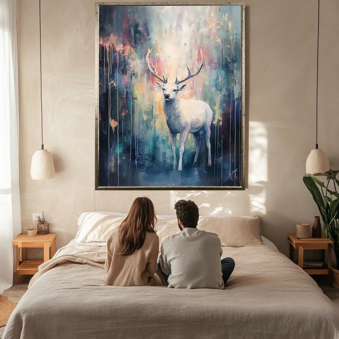 White Stag Deer Abstract Forest Antlers Ethereal Wildlife Art Wall Poster - Image 2