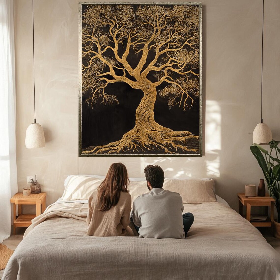 Golden Tree of Life Black Background Elegant Nature Art Wall Poster - Image 2