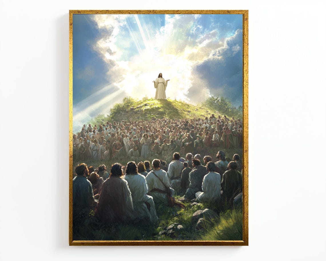 Sermon On The Mount Jesus Preaching To Crowd Heavenly Light Poster - Image 4