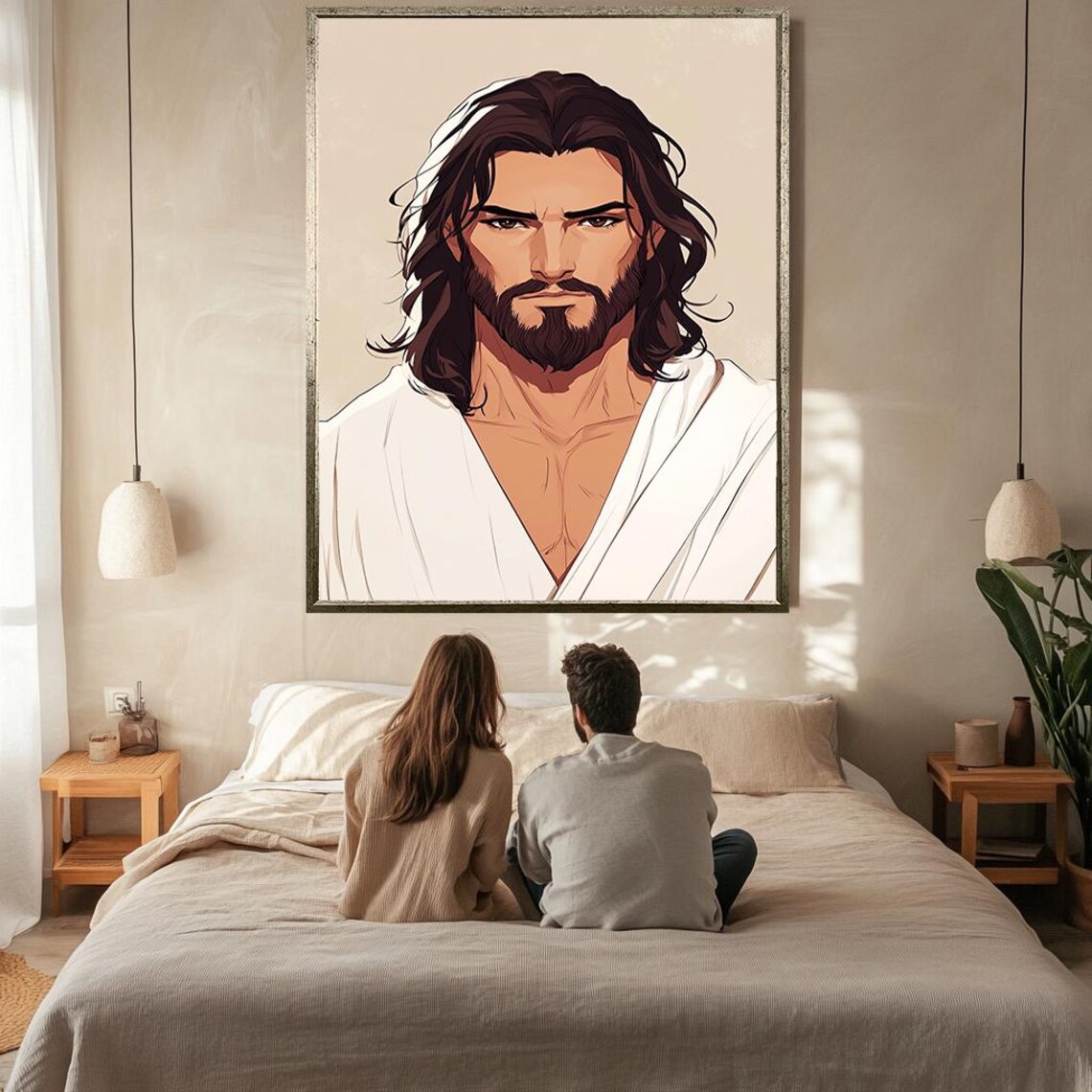 Jesus Christ Minimalist Illustration Portrait Modern Spiritual Wall Art Poster - Image 2