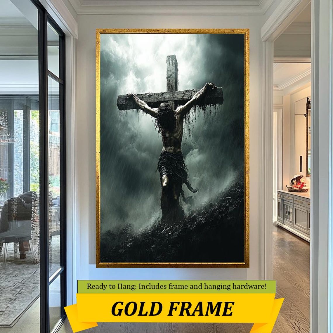 Jesus Christ On The Cross In Stormy Rain Dramatic Suffering Poster - Image 5