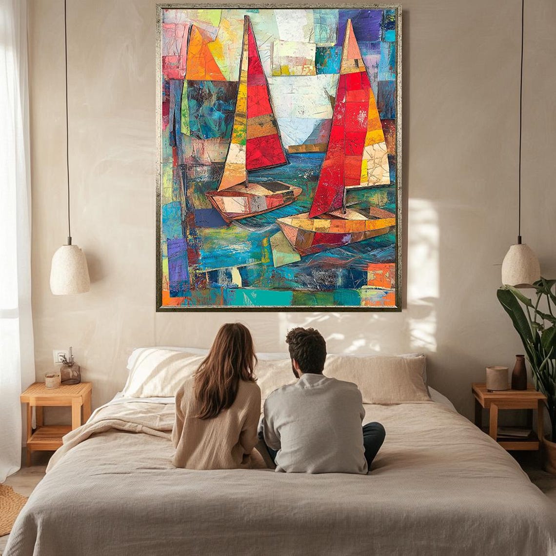 Cubist Sailing Boats Colorful Patchwork Nautical Abstract Art Poster - Image 2