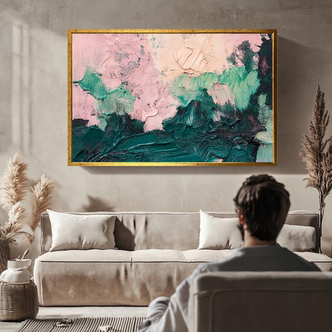 Pastel Pink Green Abstract Landscape Textured Minimalist Wall Poster - Image 4