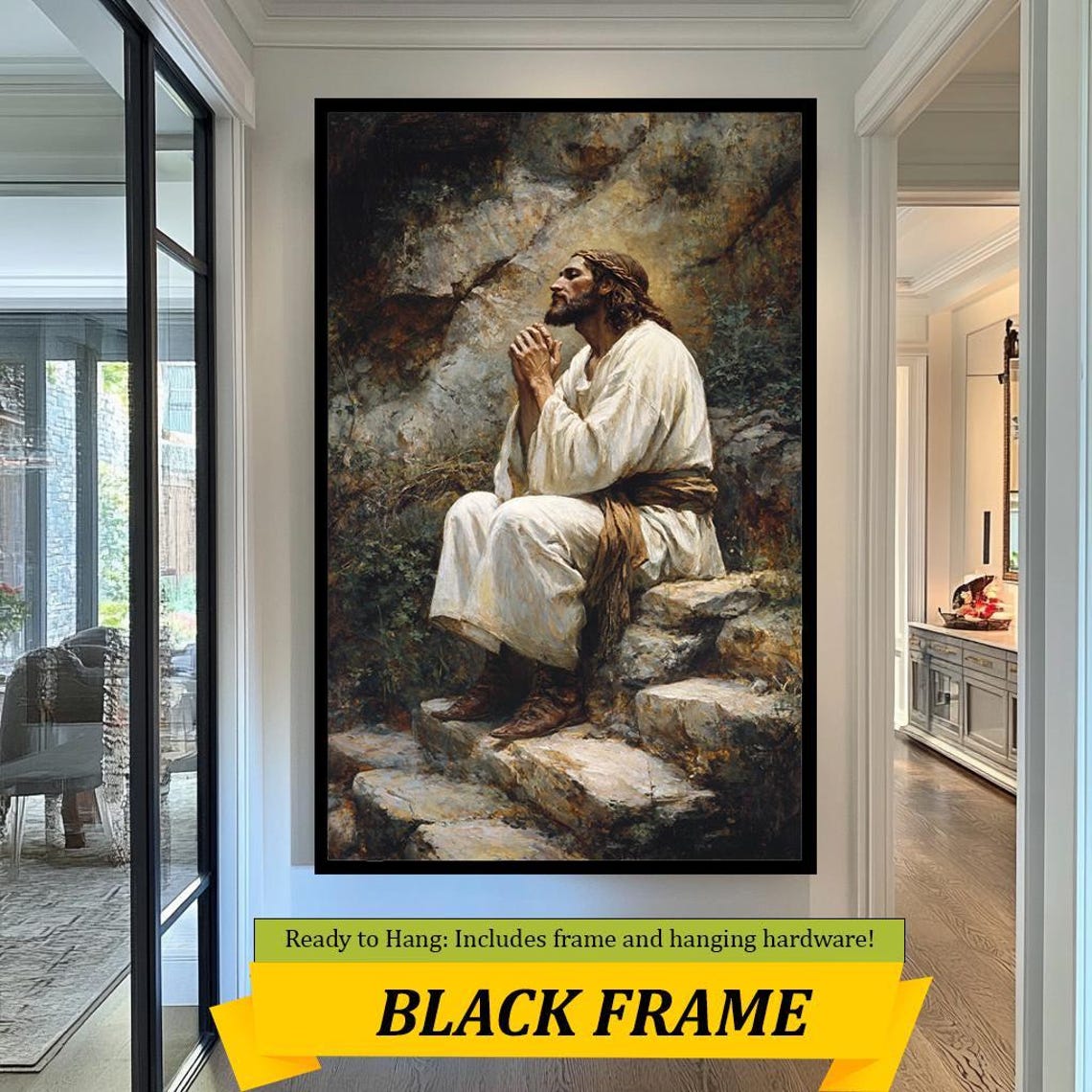 Jesus Praying In Gethsemane Kneeling On Rocky Steps Classic Art Poster - Image 3