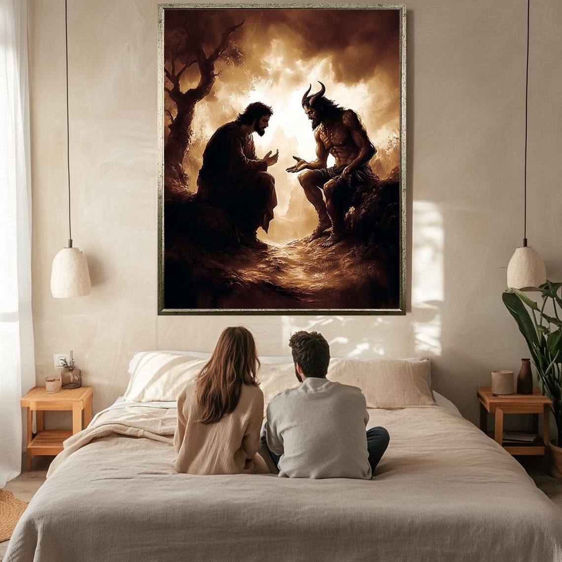 Jesus Facing The Devil In The Desert Temptation Biblical Art Poster - Image 2