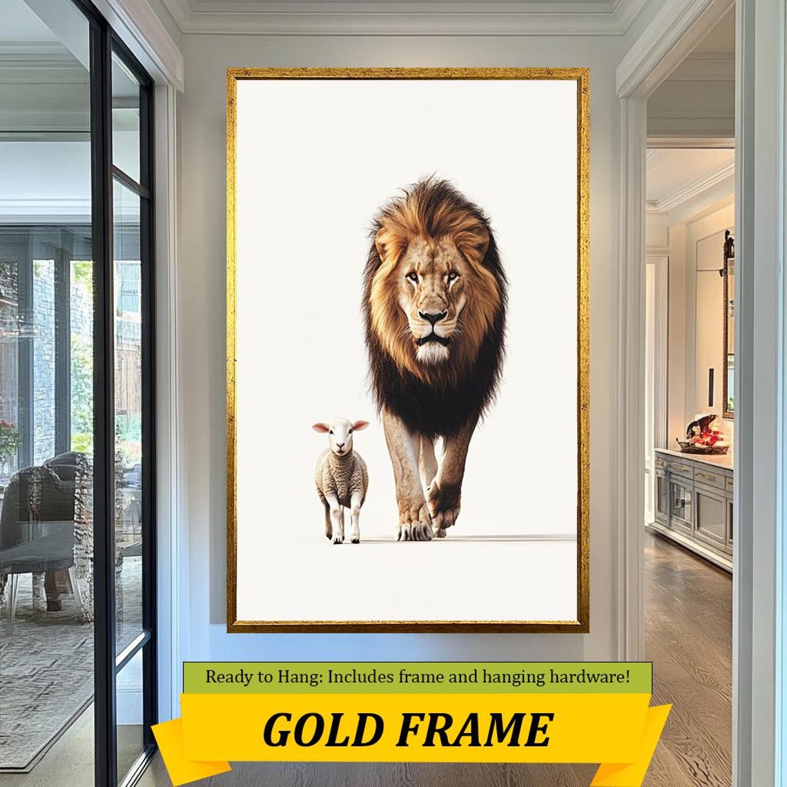 Lion And Lamb Walking Forward White Background Symbolic Peace Poster - Image 5