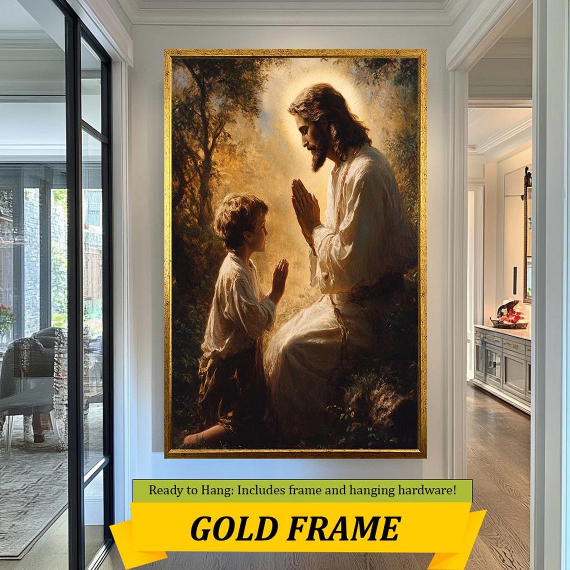 Jesus Praying Together With Young Boy Warm Golden Glow Poster - Image 5