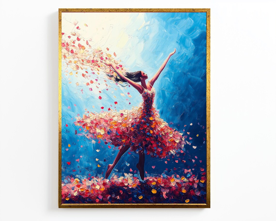 Dancing Woman Flower Petal Dress Graceful Ballet Motion Art Poster - Image 4