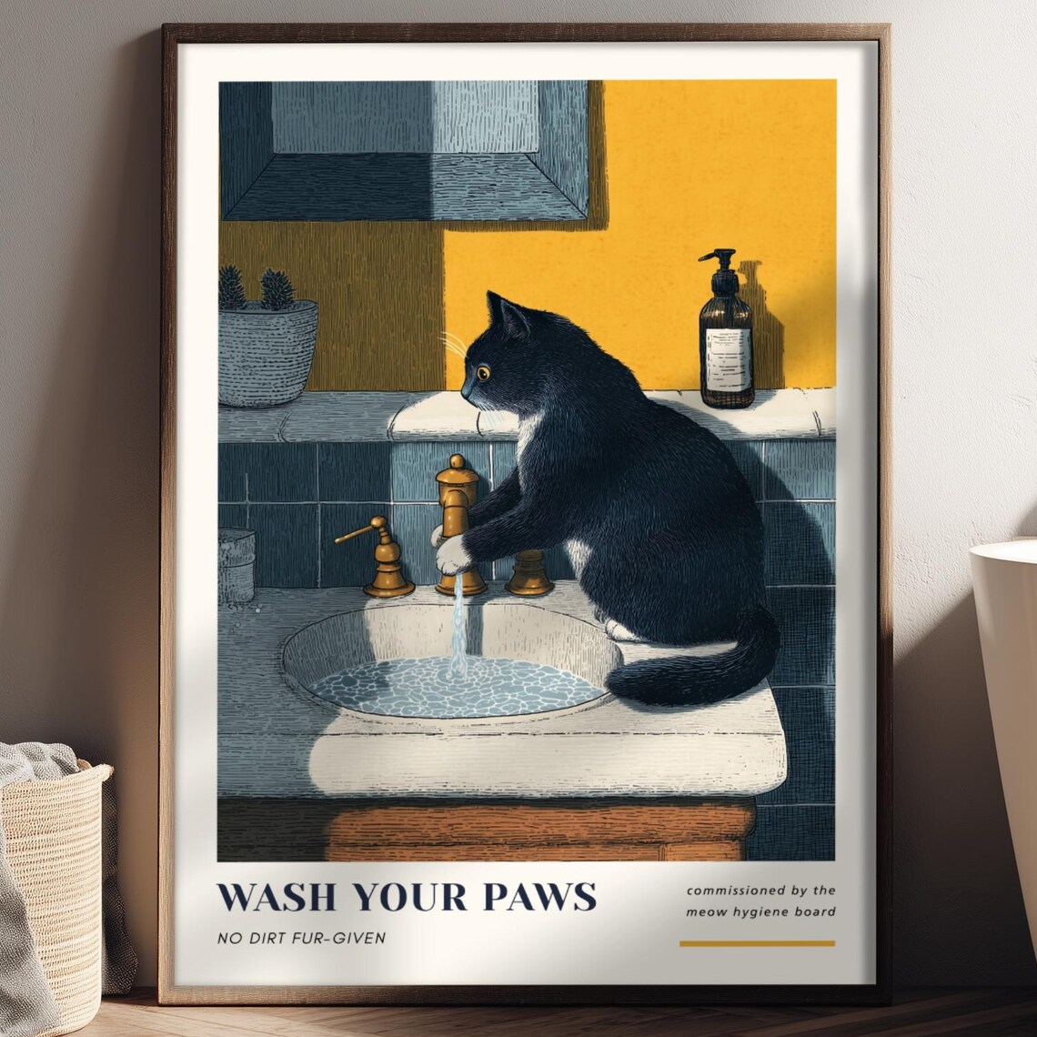Black Cat Bathroom Art Print, Funny Toilet Decor