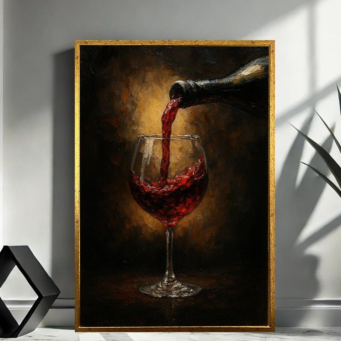 Red Wine Splash Pouring into Glass Dramatic Dark Still Life Art Poster